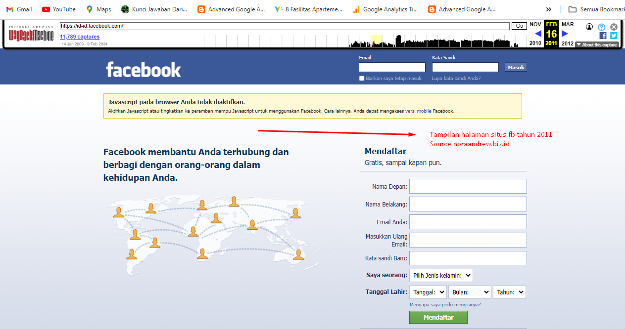 Tampilan halaman situs fb tahun 2011